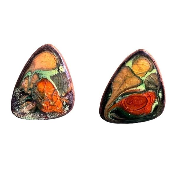 Earrings – Vintage Mid-Century Copper & Enamel Screw-Backs - Picture 1 of 3